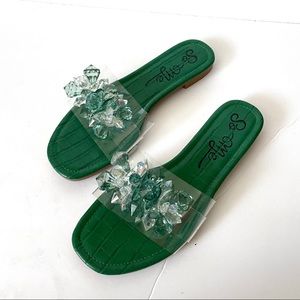 Clear Strap Green Beaded Sandal